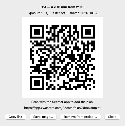 A plan's QR code for the Seestar app